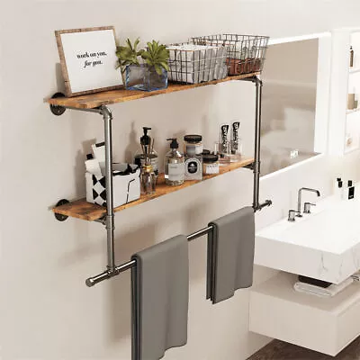 XXL Large Industrial Pipe Clothes Rail Rod Shelves Closet 2 Tier Display Storage • $39.93