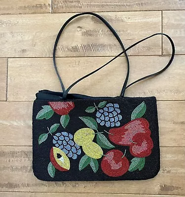 Y&S Beaded Handbag Black Fruit Multicolor Two-Sided Design. (Broken Zipper) • $25