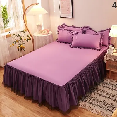 Mesh Lace Bed Skirt Princess Sheet Ruffled Bedspread Bedcover Room Home Decor • £32.99