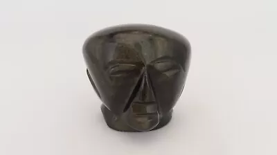 Hand Carved Obsidian Black Gold Stone Mayan Aztec Incan Head Statue 2.75  High • $19.99