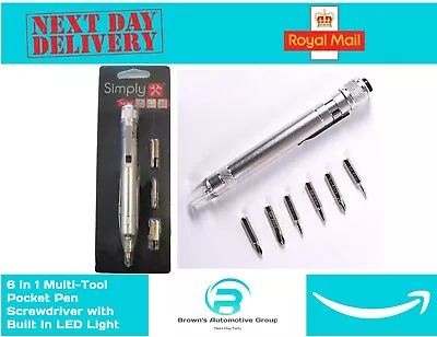 6 In 1 Multi-Tool Pocket Pen Screwdriver With Built In LED Light FREE P&P Gift • £5.75