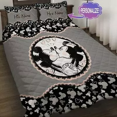 Mickey And Minnie Mouse Ears Couple Quilt Bed Set • $76.50