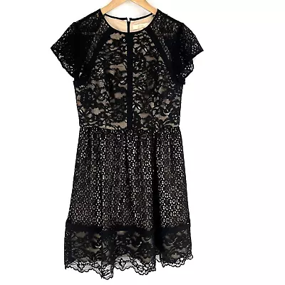 Aidan Mattox Dress Size 8 Womens Black Illusion Lace Flutter Sleeve Cocktail • $53.99