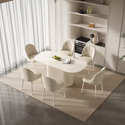 70.86'' White Oval Dining Table Set Kitchen Table With 6 Chair Dining Room Table • $1351.51