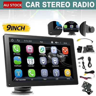 9  Portable Car Stereo Radio For Apple CarPlay Android Auto BT Head Unit +Camera • $99.59