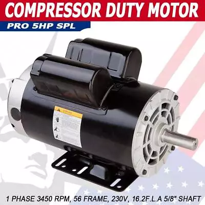 5 HP SPL 3450 RPM Air Compressor 60Hz Electric Motor 208-230V 56Frame 5/8  Shaft • $148.99