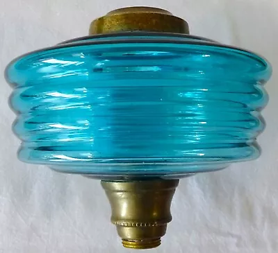 Antique Turquoise Blue Ribbed Oil Lamp Font. Clear And Undamaged. • £29.95