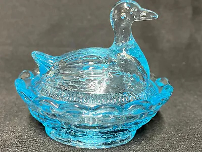 Blue Vaseline Uranium Glass Duck Swan On Nest Basket Egg Salt Cellar Dip Easter • $13.50
