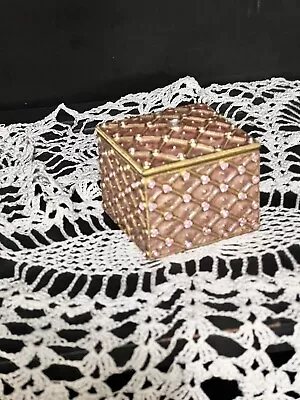 Enamel Rhinestone Magnetic Trinket Box Shaped Like Gift • $14.95