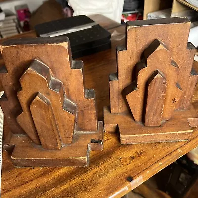 Vintage -  Art Deco Wooden Bookends - 1930’s • $34.99