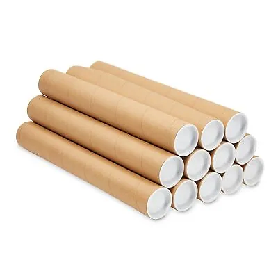 12 Pack Mailing Tubes 2x15 Inch Round Cardboard Mailers With Caps For Posters • $25.49