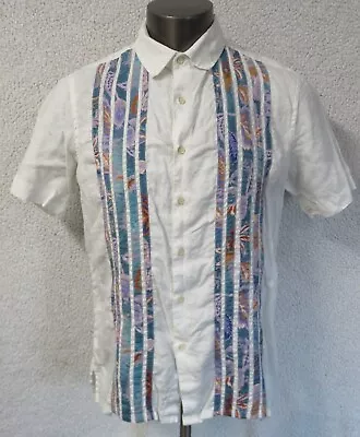 Men Tasso Elba Short Sleeve Button Front Shirt Size L Linen White Floral Summer  • $24.99