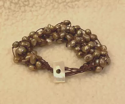 Vintage Beaded Light Brown Genuine Pearl String Bracelet • $14.99