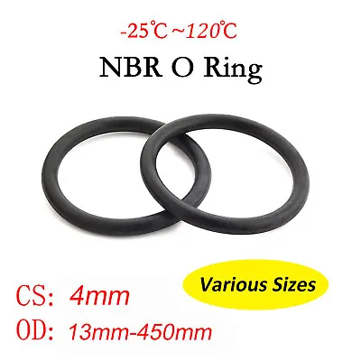 4mm Cross Section O Rings NBR Nitrile Rubber 13mm-450mm OD Oil Resistant Seals • £3.71