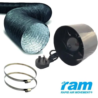 RAM Inline Exhaust Fan 4  6  Air Extractor Booster - Ducting & Hose Clips Option • £21.99