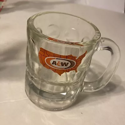 Vintage Small AW ROOT BEER Logo 4 1/4  Tall HEAVY GLASS 8 OUNCE MUG. • $10