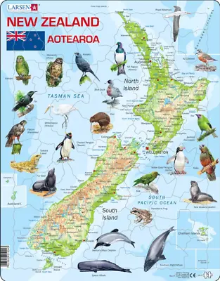 £8.79 • Buy Map Of New Zealand/ Aotearoa With Animals Frame/Board Jigsaw Puzzle 29cm X 37cm 