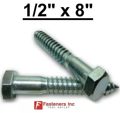 (Choose Qty) 1/2  X 8  Zinc Plated Hex Head Lag Bolt Screws A307  • $22.10