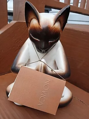 Signed Nengah Sudarsana Meditating Siamese Cat Statue Approximate 8 Inches -Tag • $60