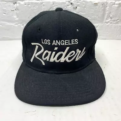 Vintage 90s Sports Specialties Los Angeles Raiders Snapback Script Hat 100% Wool • $425