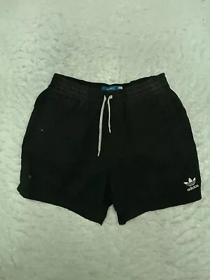 $19 • Buy Adidas Black Sun Faded Size S Cotton Drawstring Sweat Shorts Active Sports