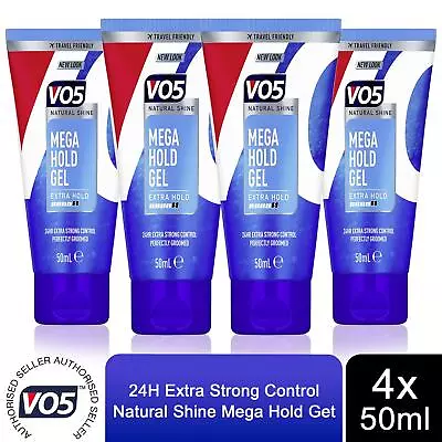 VO5 Mega Hold 24hr Extra Control Travel-Friendly Styling Gel 50ml Pack Of 4 • £8.99