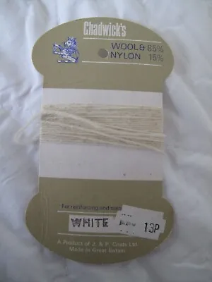 Vintage Chadwick's White Yarn - 85% Wool 15% Nylon - Approx. 90  Remaining • £7.50