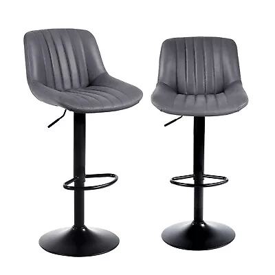 Bar Stools Set Of 2 PU Leather Counter Height Barstools With Back Dark Grey • $109