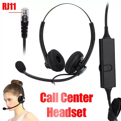 RJ11 Call Center Headset Telephone Headphone Customer Service With Microphone • £17.05