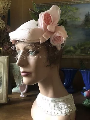 Vintage 1950’s Very Sweet Pink Rose Hat With Veil Unworn • $24.99