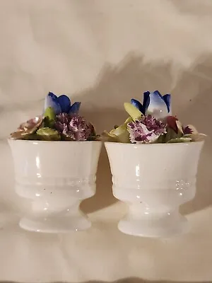 2 Vintage Crown Staffs England Beautiful Flowers In Footed Vase Fine Bone China  • $11.99