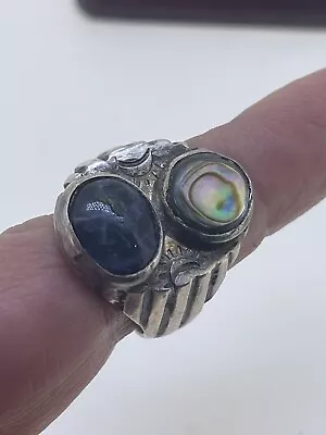 Vintage Sterling Silver Blue Lapis Mother Of Pearl 2 Stones Men's Ring Sz  11.5 • $69.99