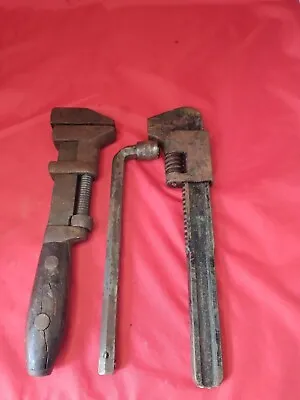 Vintage Monkey Wooden Handle Pipe Wrench Lot 2 Pieces • $19.99