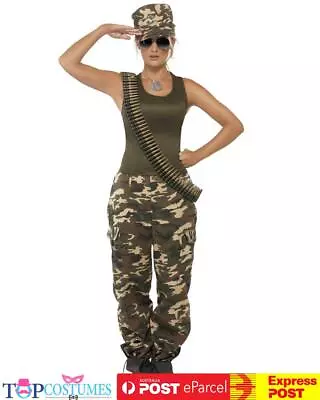 Women Khaki Camo Uniform Military Army Soldier Top Gun Fancy Dress Costume • $71.45