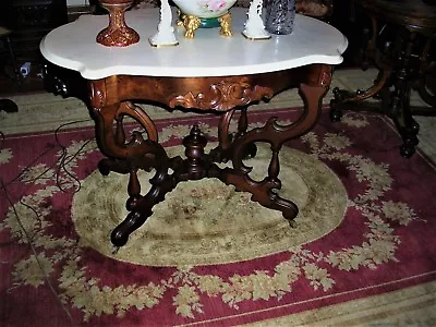 Large Antique Rosewood Marble Turtle Top Center Table By Belter. Org. Finish • $2300