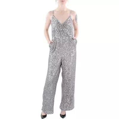 Vince Camuto Womens Gray Sequined Wide Leg Special Occasion Jumpsuit M BHFO 5684 • $22.99