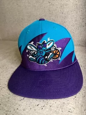 VTG Charlotte Hornets Hat Sharktooth Teal Purple Hugo Snapback Mitchell & Ness • $22