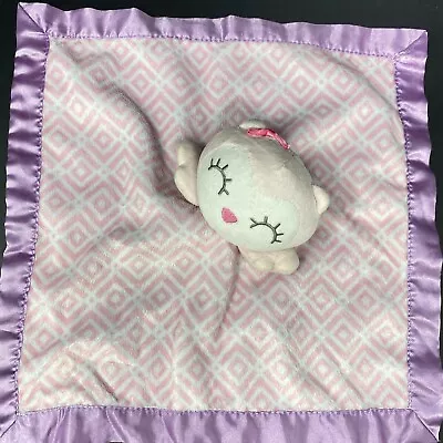 Nursery Rhyme Pink & Purple Owl Baby Lovey Security Blanket Satin Closed Eyes  • $21.24