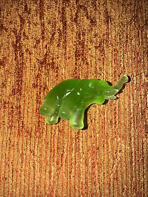 2” By 2” Vtg Green Jade Jadite Solid Glass Tusked Long Trunk  Elephant Figurine • $17.17