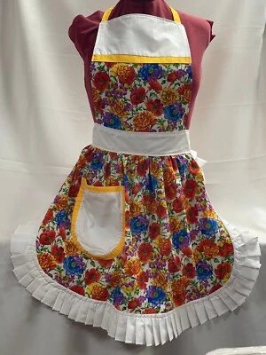 £29.99 • Buy RETRO VINTAGE 50s STYLE FULL APRON / PINNY - SUMMER FLOWERS With WHITE TRIM