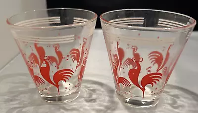 TWO Red Rooster Vintage Hazel Atlas Libbey Juice Glass Red & White 3  • $11.96