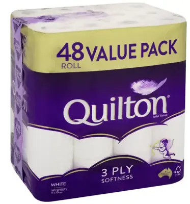 $29.49 • Buy 48x Quilton Toilet Paper Tissue Rolls 3-Ply 180 Sheets - Free Postage Best Price