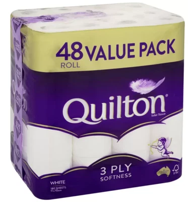 48x Quilton Toilet Paper Tissue Rolls 3-Ply 180 Sheets - Free Postage Best Price • $55