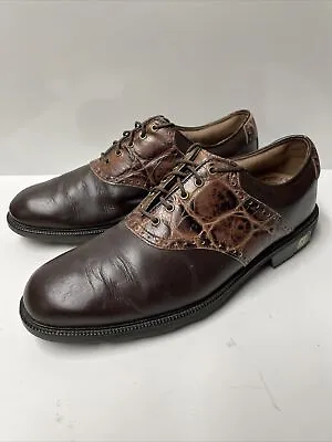 FOOTJOY Icon FJ Brown Leather Alligator Croc Oxford Golf Shoes  MENS SZ 10.5M • $39.99