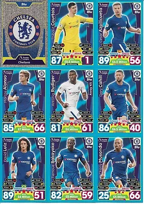 TOPPS 2017/18 MATCH ATTAX - CHELSEA FC - TEAM SET - 18 CARDS Inc FOIL BADGE • $3