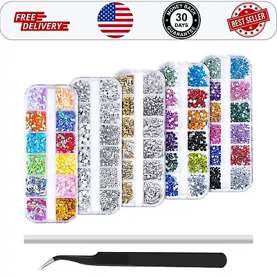 5 Cajas Nail Art Rhinestones 51 Estilos De Colores Redondos Y Multi-forma De Uña • $13.99