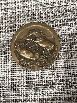 American Wildlife Medallic Art Co Medal Fighting Stallions Horses & Owls 2” Dia • $49.95