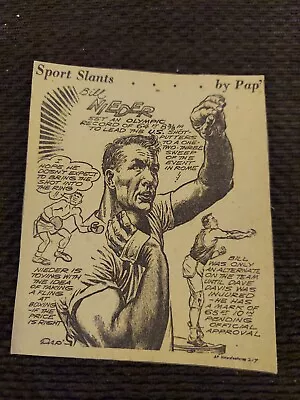 Bill Nieder Shot Put Vintage Comic Sport Drawing Newspaper Clipping By Pap • $12