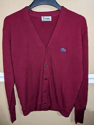 Vintage IPod Lacoste Button Up Cardigan Sweater Men's Large Maroon Red • $33