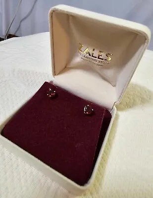 Zales 14k Gold Mexico Stud Earrings Heart Red Ruby/tourmaline Stone-Tested W Box • $189.99